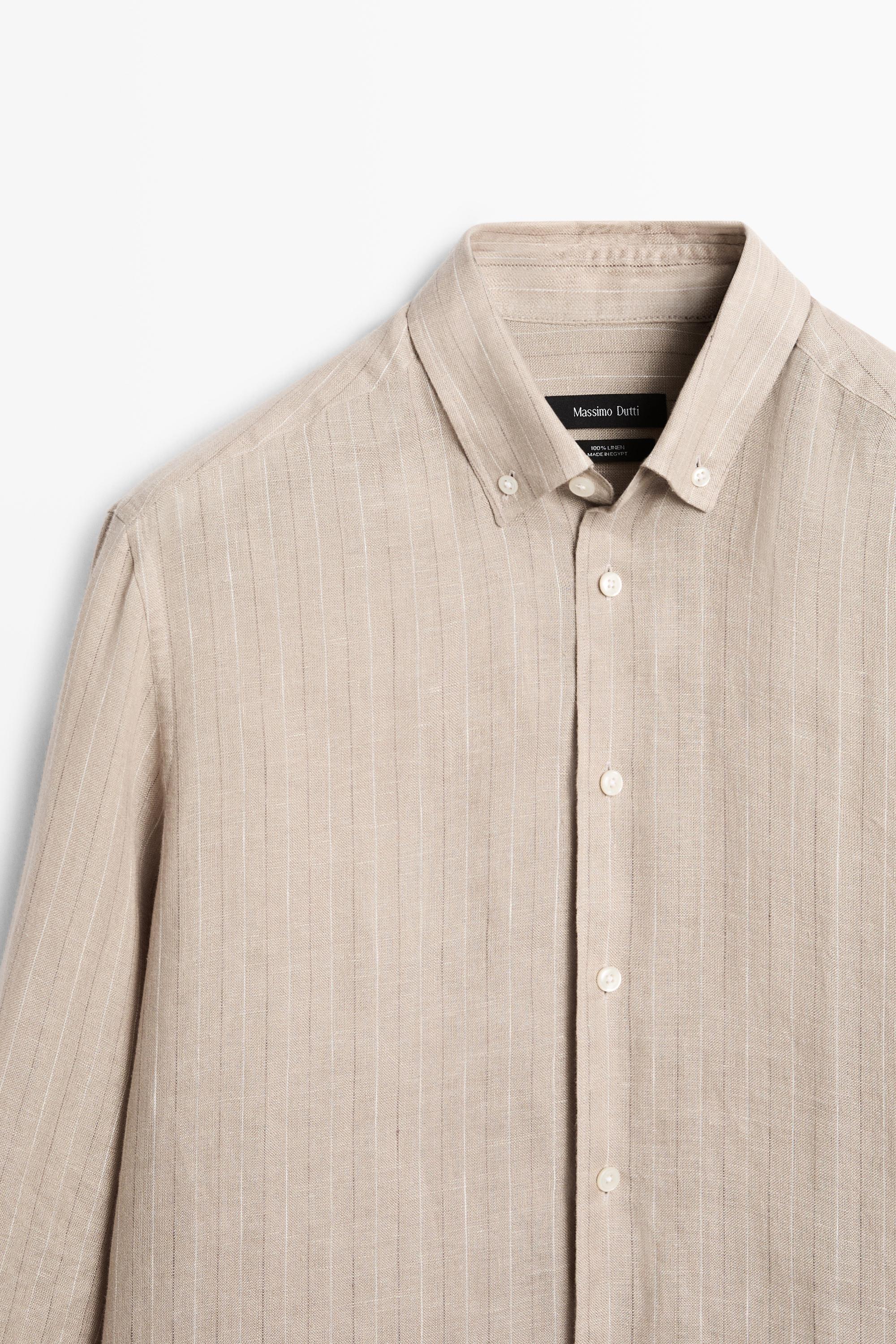 Chemise slim 100 % lin à rayures